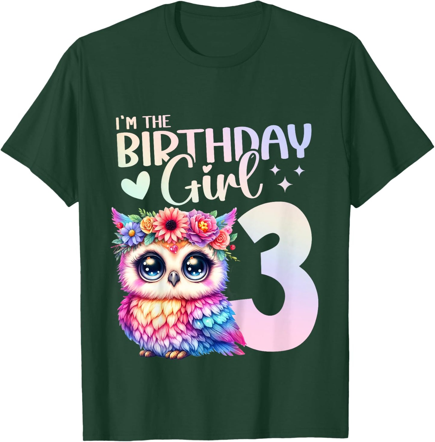 3rd Birthday Owl 3 Years Old Three years 3 Birthday Girl T-Shirt - T-Shirt | Forest