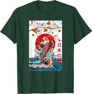 Great Wave off Kanagawa Japanese Blossom Koi Fish Japan T-Shirt - T-Shirt | Forest
