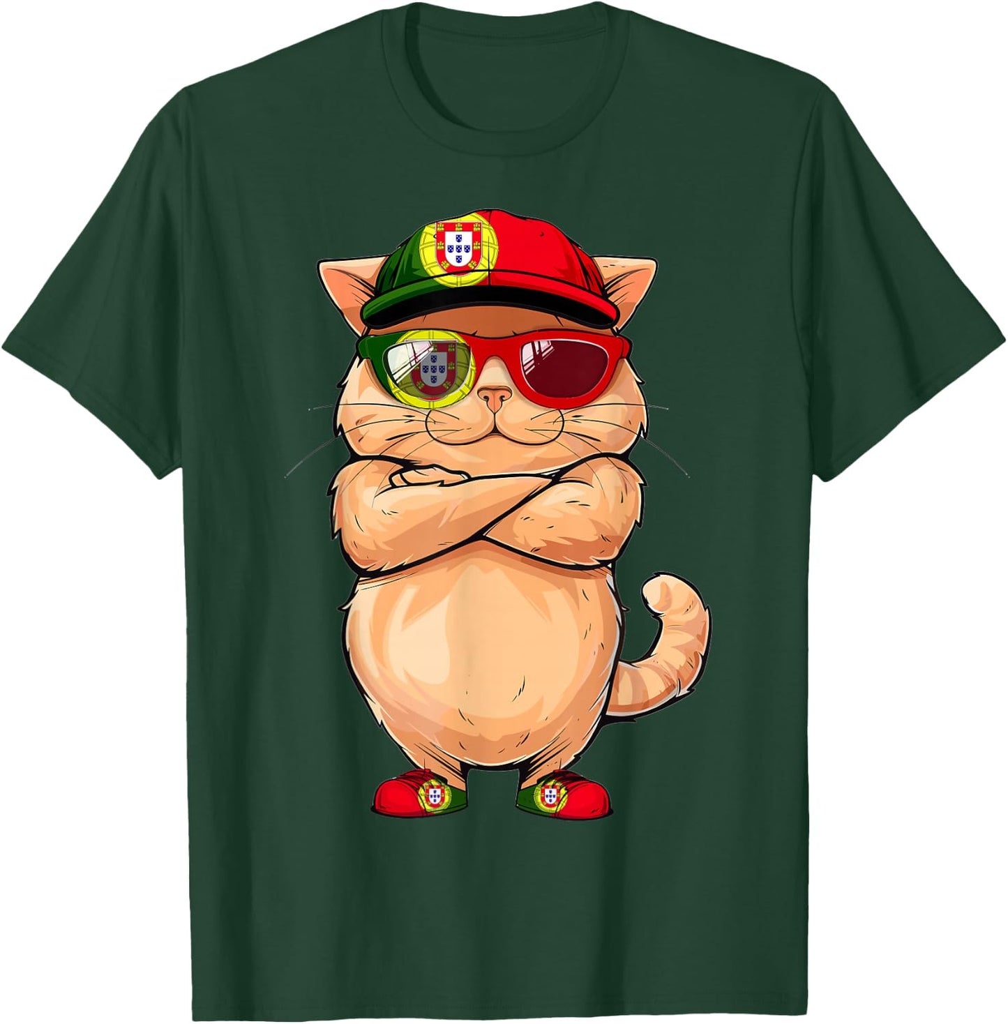 Portuguese Flag Cat Mom Souvenirs Products Kitten Portugal Men Women Kids T-Shirt - T-Shirt | Forest