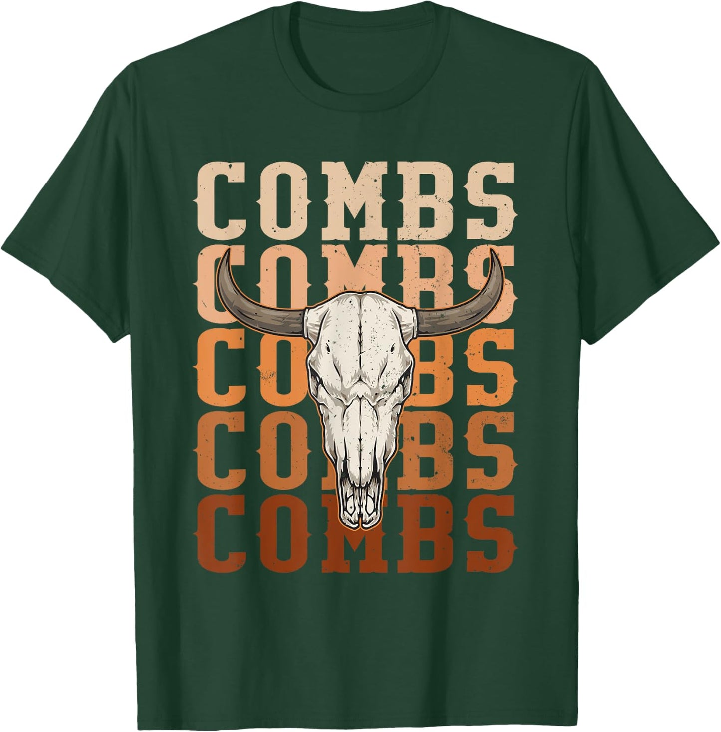 Combs Western Music Country Cowboy Cow Skull T-Shirt - T-Shirt | Forest