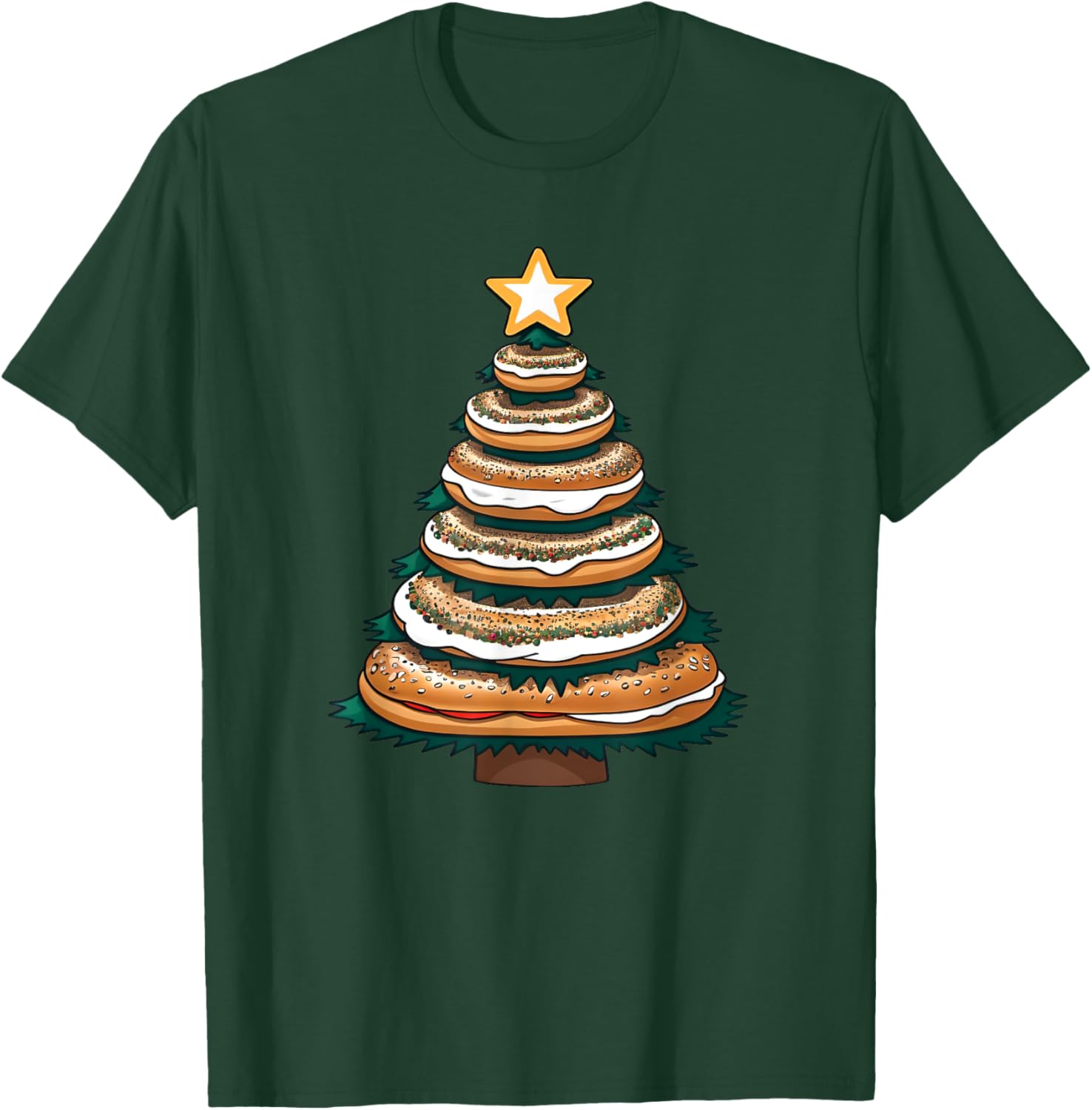 X-mas Breakfast Pastry and Baked Treat -Adults and Kids Blue Small Modern Christmas Everything Bagel with Cream Cheese Christmas Tree T-Shirt - T-Shirt | Forest