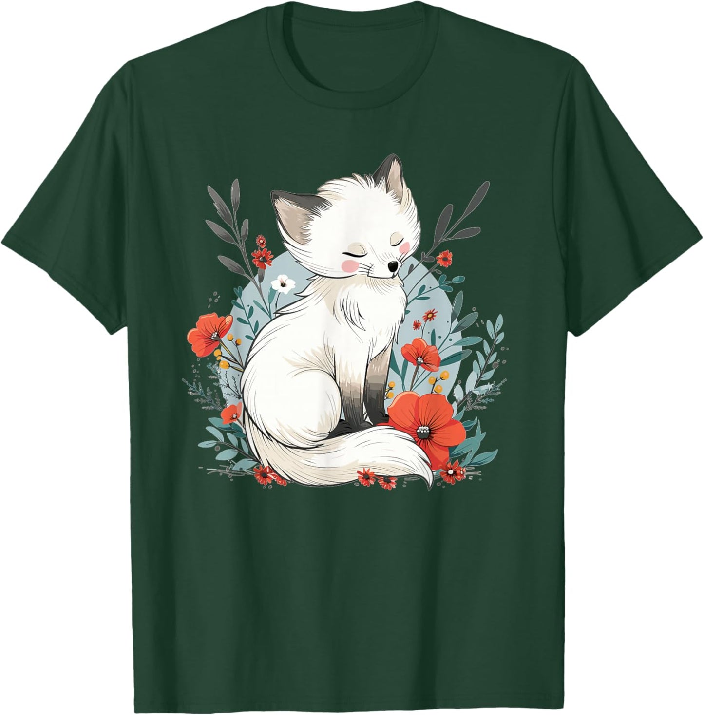 Cute Polar Fox with Flowers I Children's Arctic Fox T-Shirt - T-Shirt | Forest