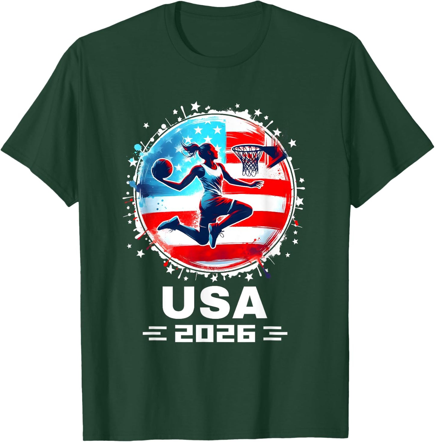 USA Team 2026 United States American Flag Basketball USA T-Shirt - T-Shirt | Forest