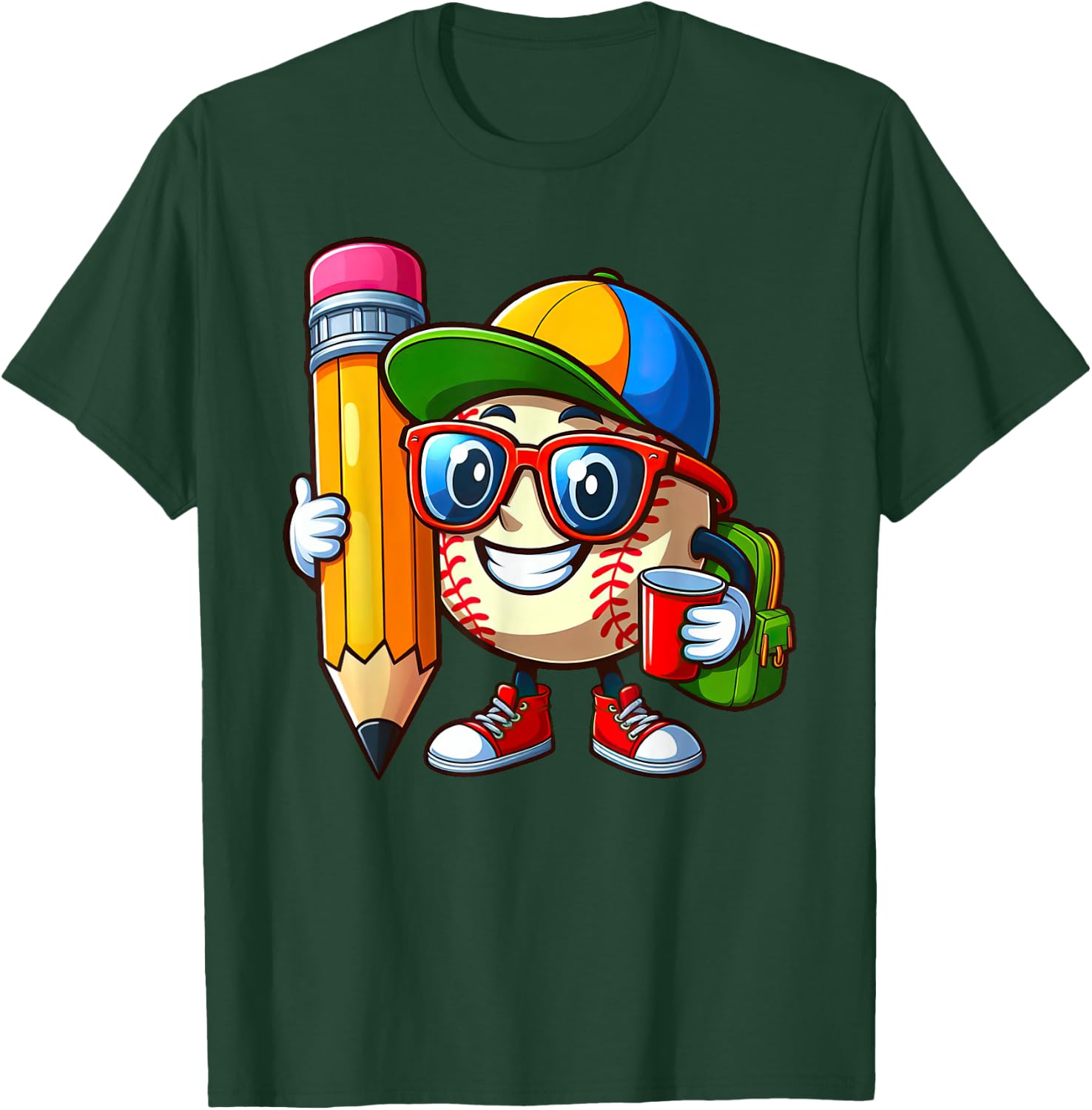 Funny Baseball Lovers Pencil Back to School Kids Boys Girls T-Shirt - T-Shirt | Forest