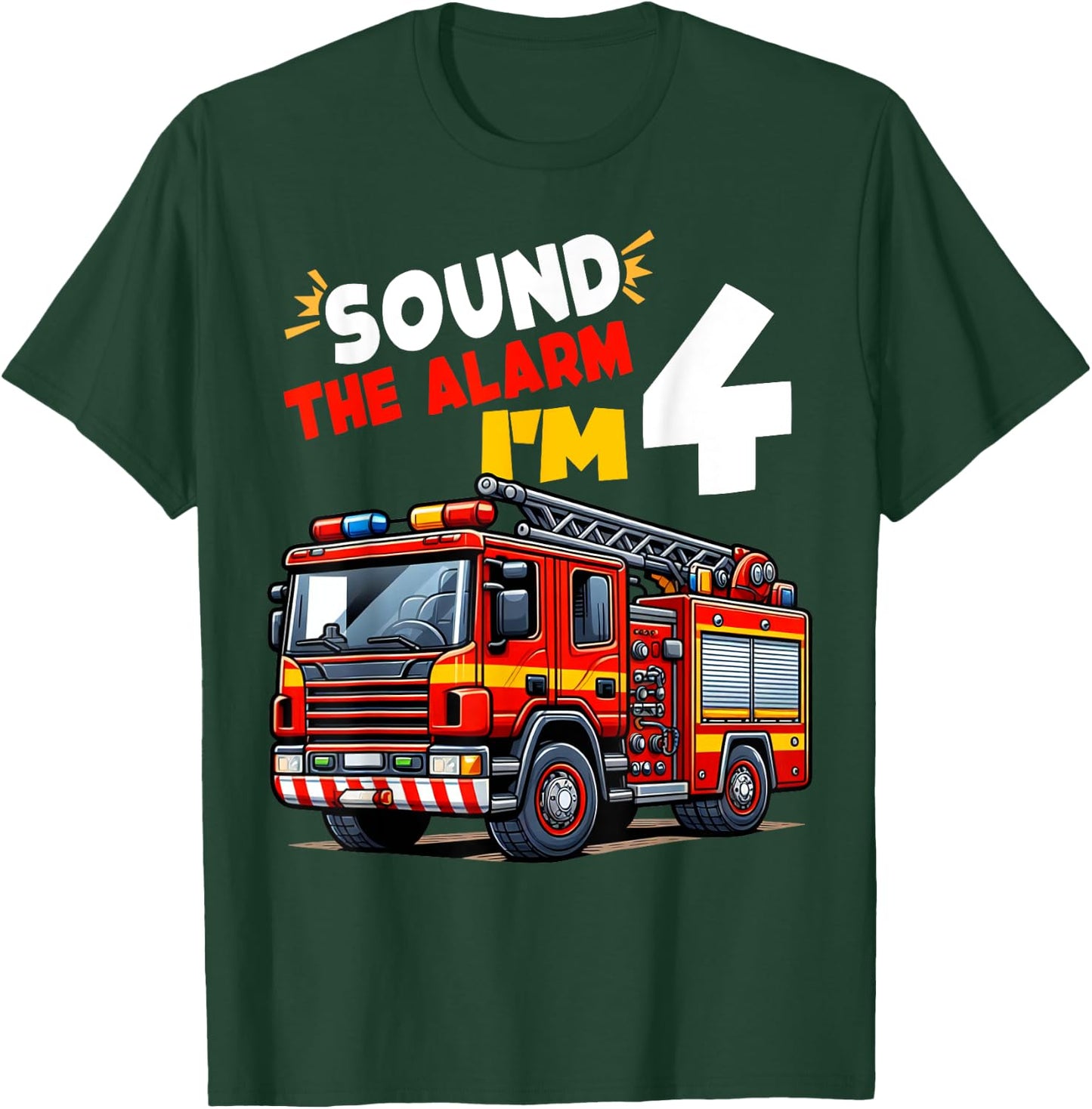 Kids Fire Truck Firefighter Boy 4th Birthday 4 Years Old T-Shirt - T-Shirt | Forest