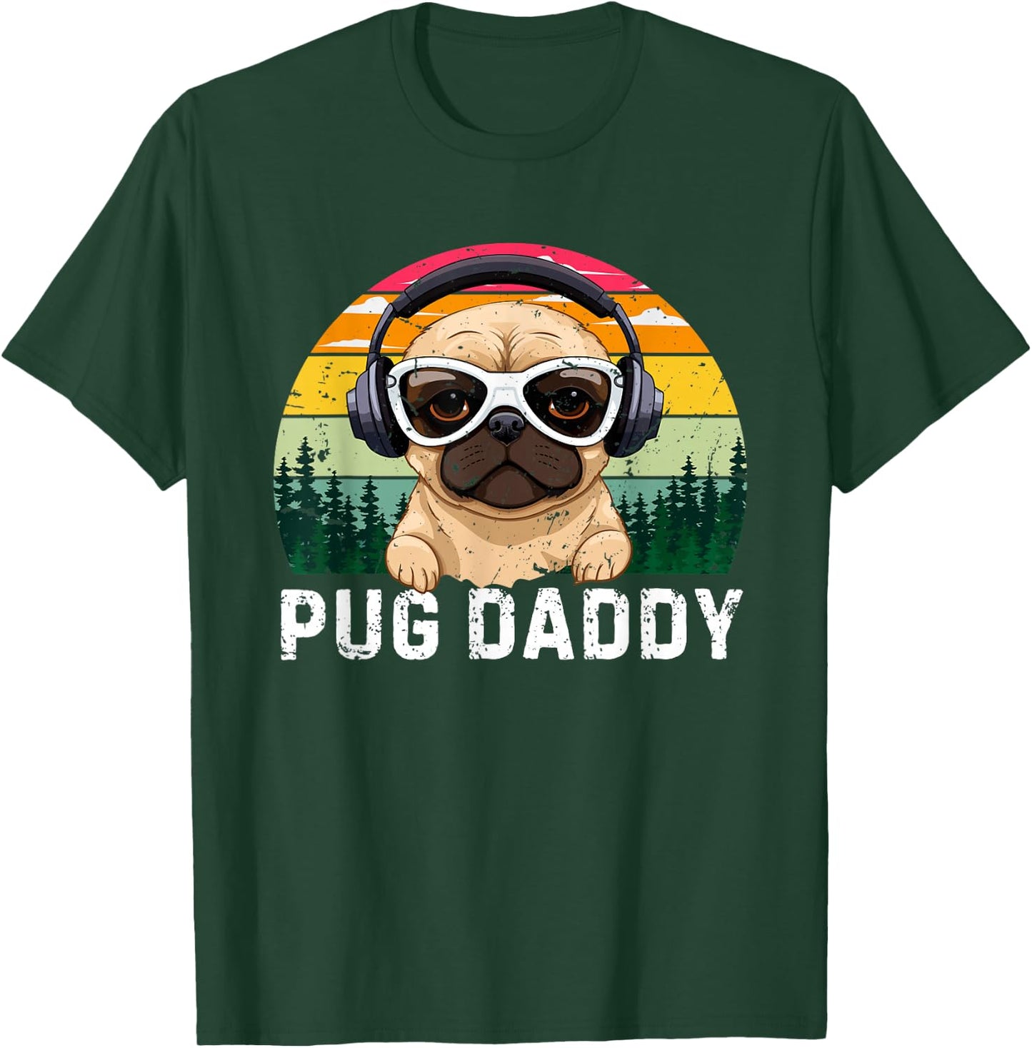Retro Pug Dog Daddy For Dad Vintage Father's Day T-Shirt - T-Shirt | Forest