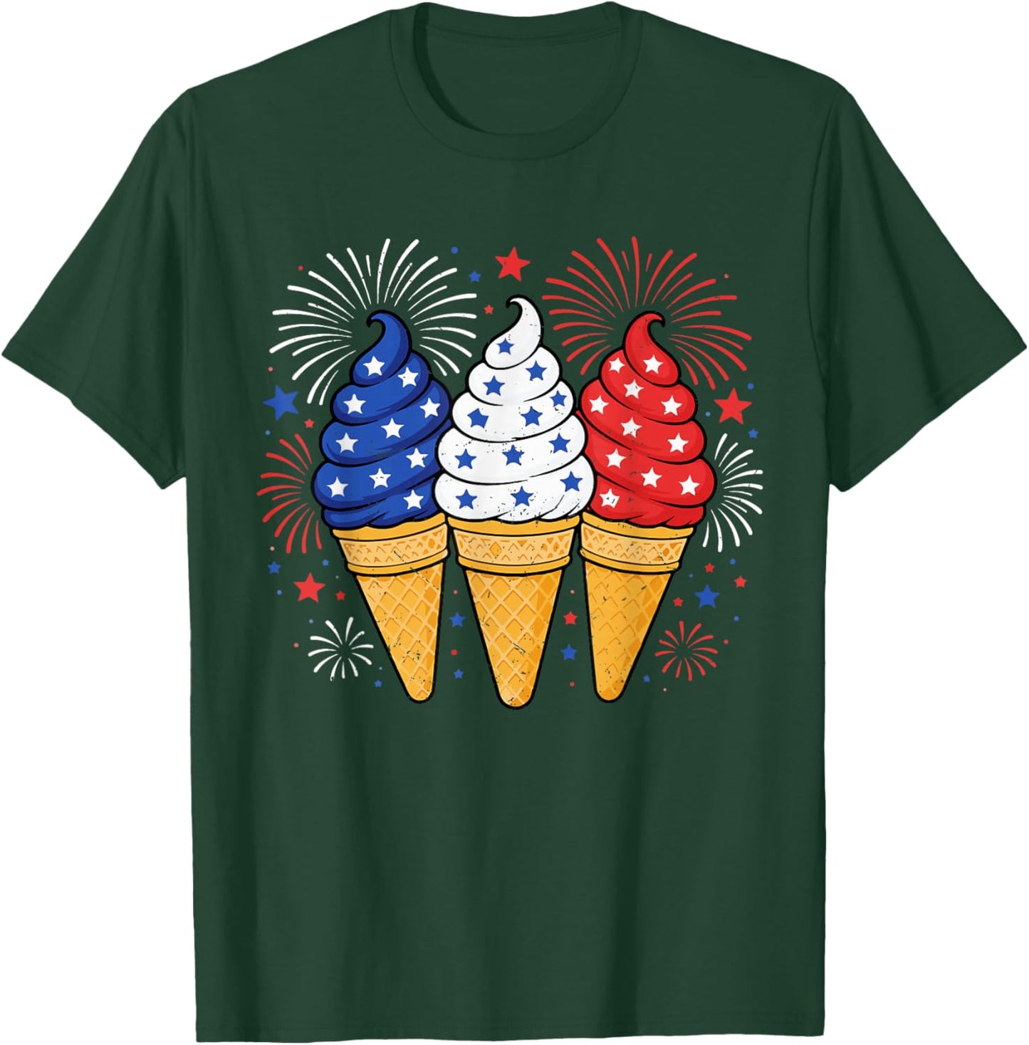 Ice Cream Patriotic American USA Flag Fourth of July Kids T-Shirt - T-Shirt | Forest