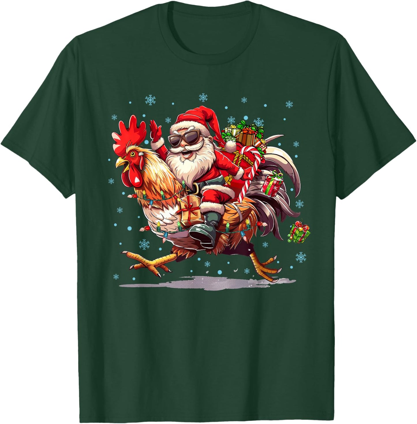 Chicken Lover Xmas Funny Santa Riding Chicken Christmas T-Shirt - T-Shirt | Forest
