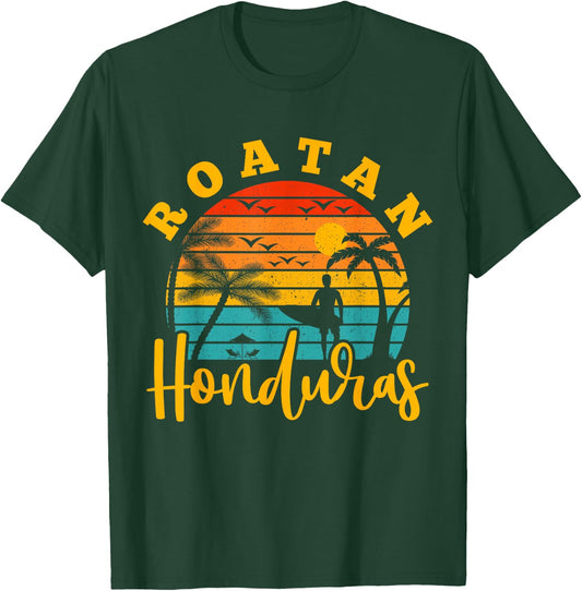 Roatan Honduras Surfing Surf Surfer Retro T-Shirt - T-Shirt | Forest