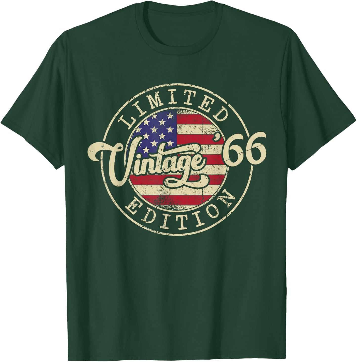 60th Birthday Vintage 1966 American Flag 60 Years Old T-Shirt - T-Shirt | Forest