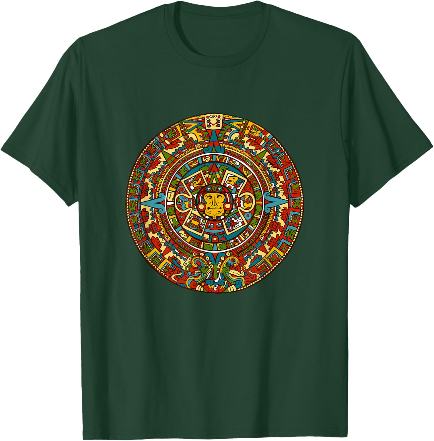 Aztec , Mexico Calendar Pattern Style Sun Design T-Shirt - T-Shirt | Forest