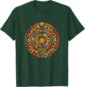 Aztec , Mexico Calendar Pattern Style Sun Design T-Shirt - T-Shirt | Forest