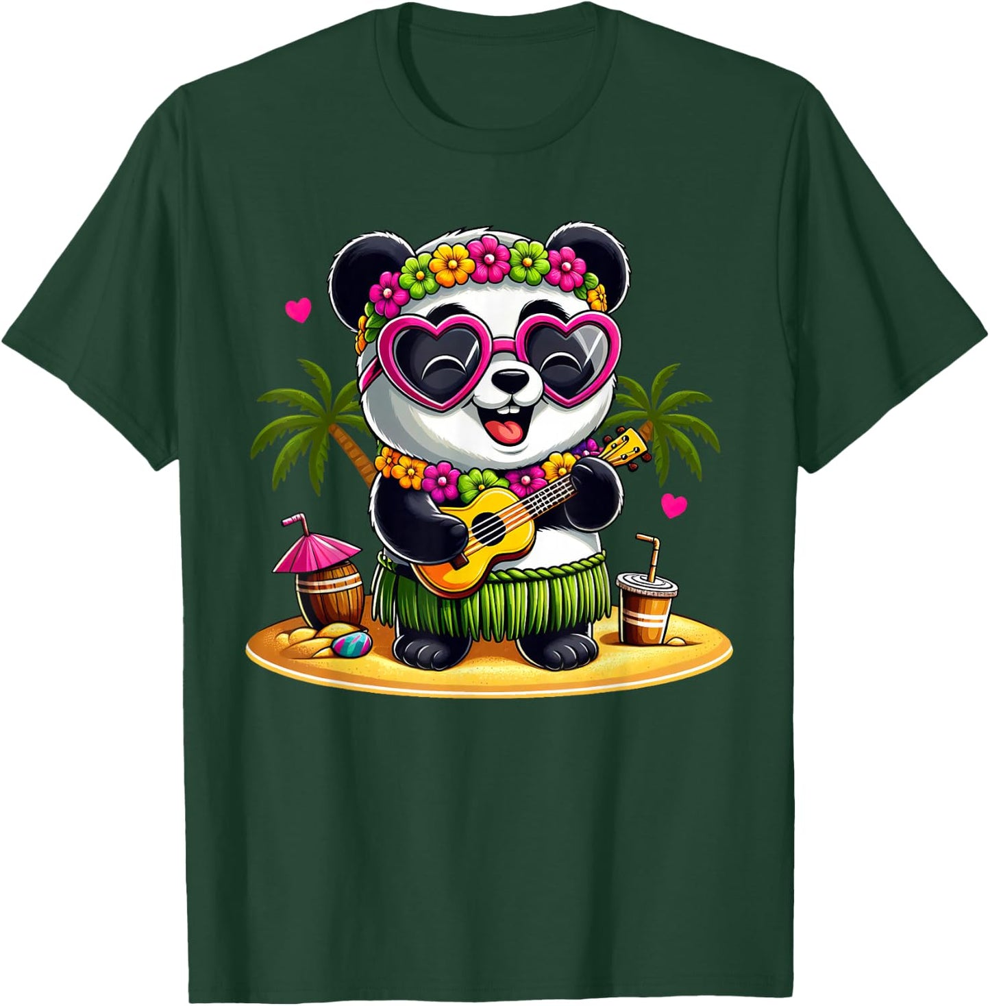 Funny Panda Hawaiian Costume Kids Summer Vacation Panda T-Shirt - T-Shirt | Forest