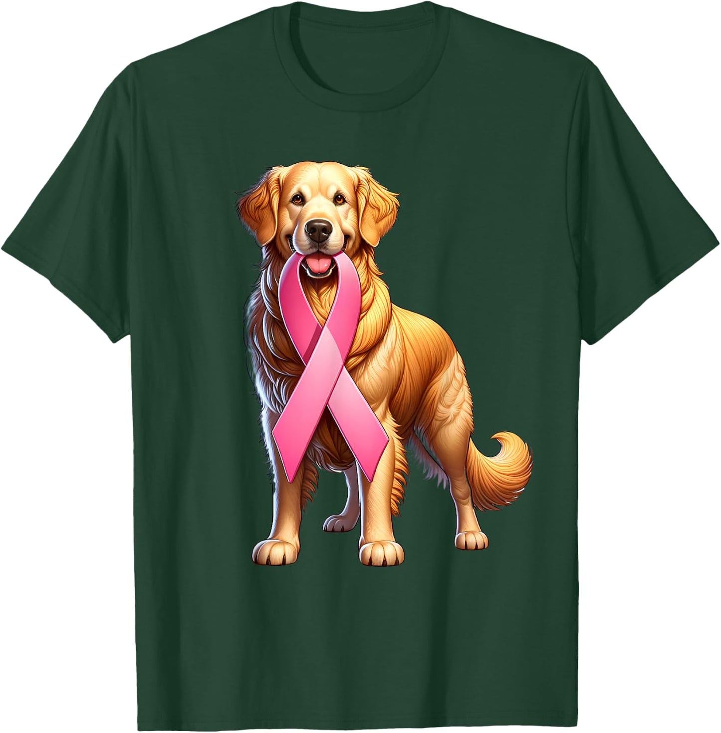 Breast Cancer Awareness Golden Retriever Pink Ribbon Dog T-Shirt - T-Shirt | Forest