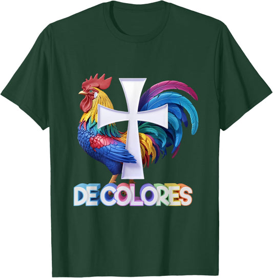 DeColores Cursillo Rainbow Rooster Catholic T-Shirt - T-Shirt | Forest