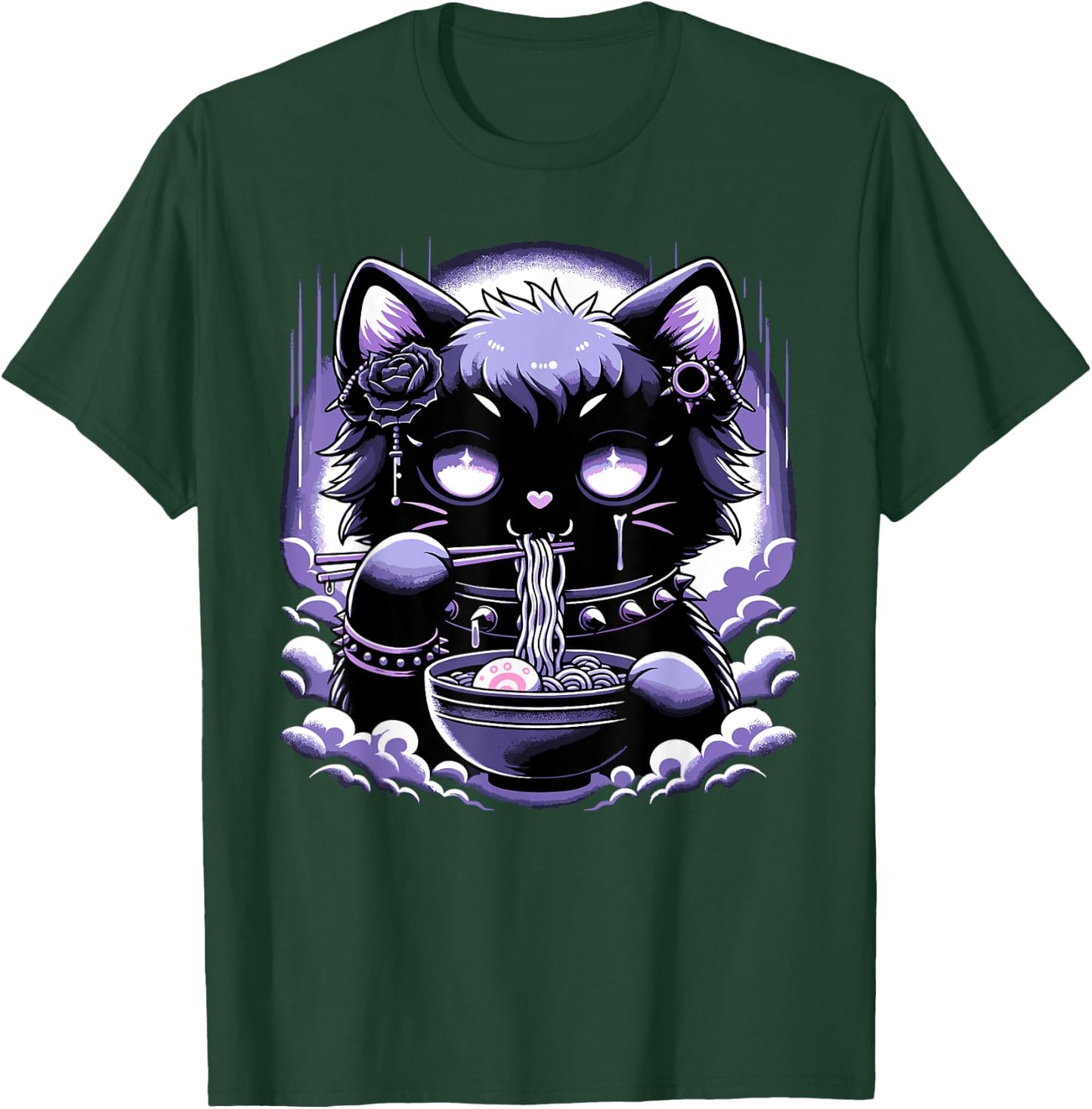 Pastel Goth Aesthetic Kawaii Creepy Cat Eating Ramen Noodles T-Shirt - T-Shirt | Forest
