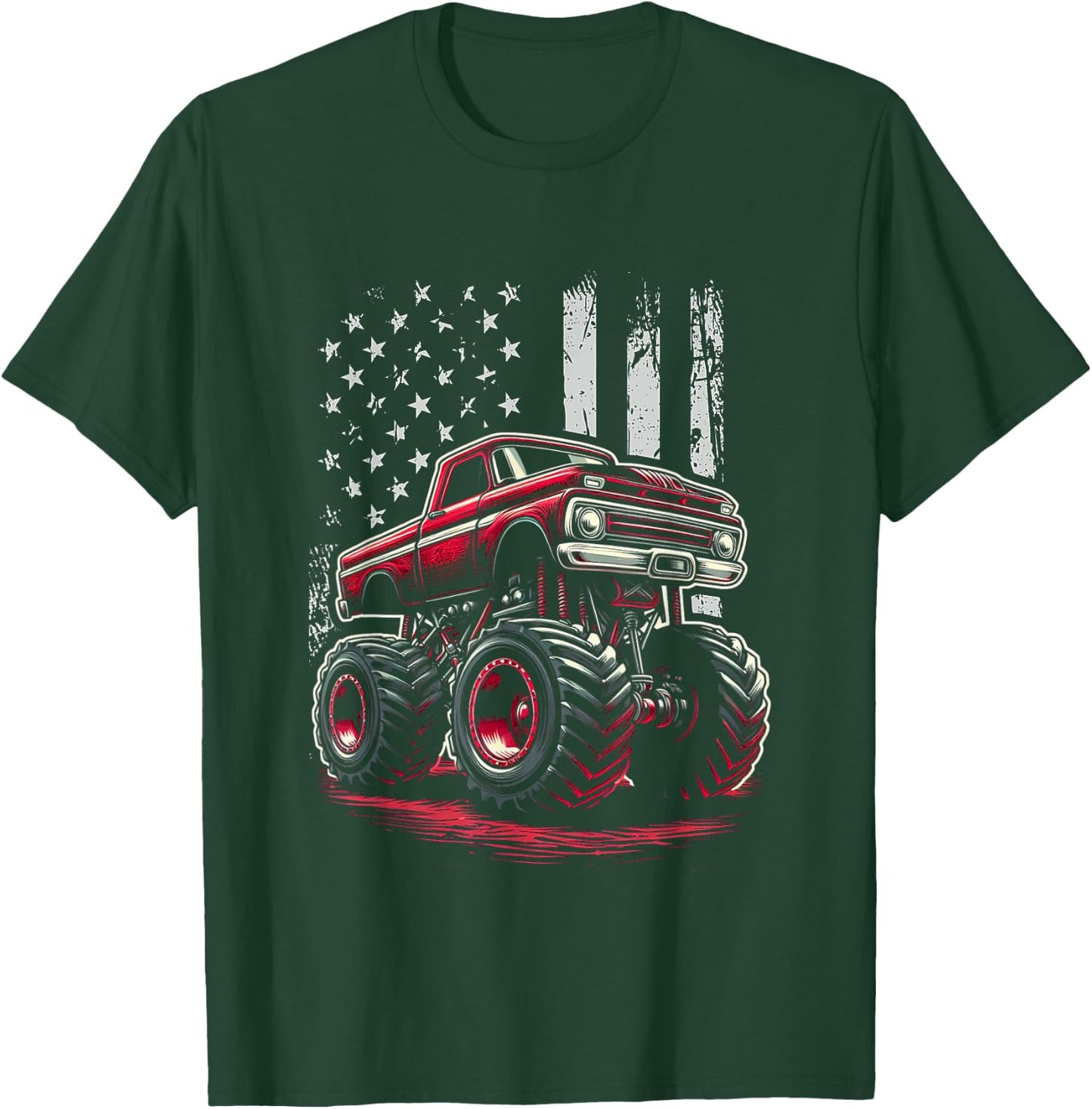 Patriotic USA Monster Truck Adult T-Shirt - T-Shirt | Forest