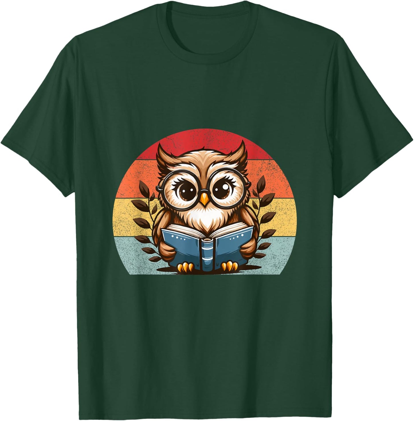Funny Cute Owl reading a book teacher Owl Reads Book T-Shirt - T-Shirt | Forest