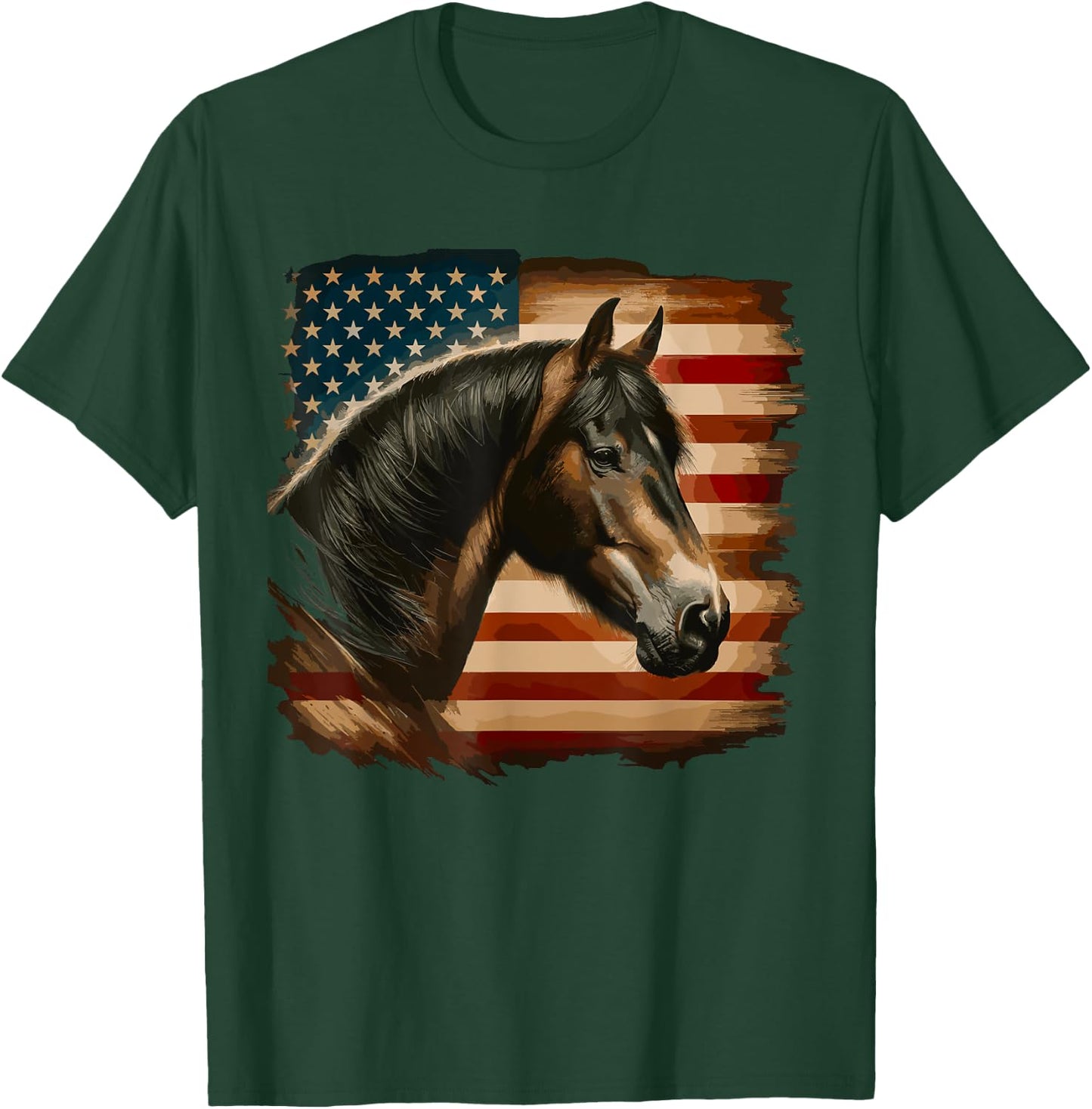 American Flag Patriotic Horse Horseback Riding Western Farm Kids Men T-Shirt - T-Shirt | Forest