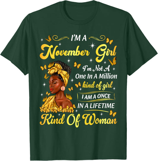 November Afro Girl African American Birthday Black Women T-Shirt - T-Shirt | Forest