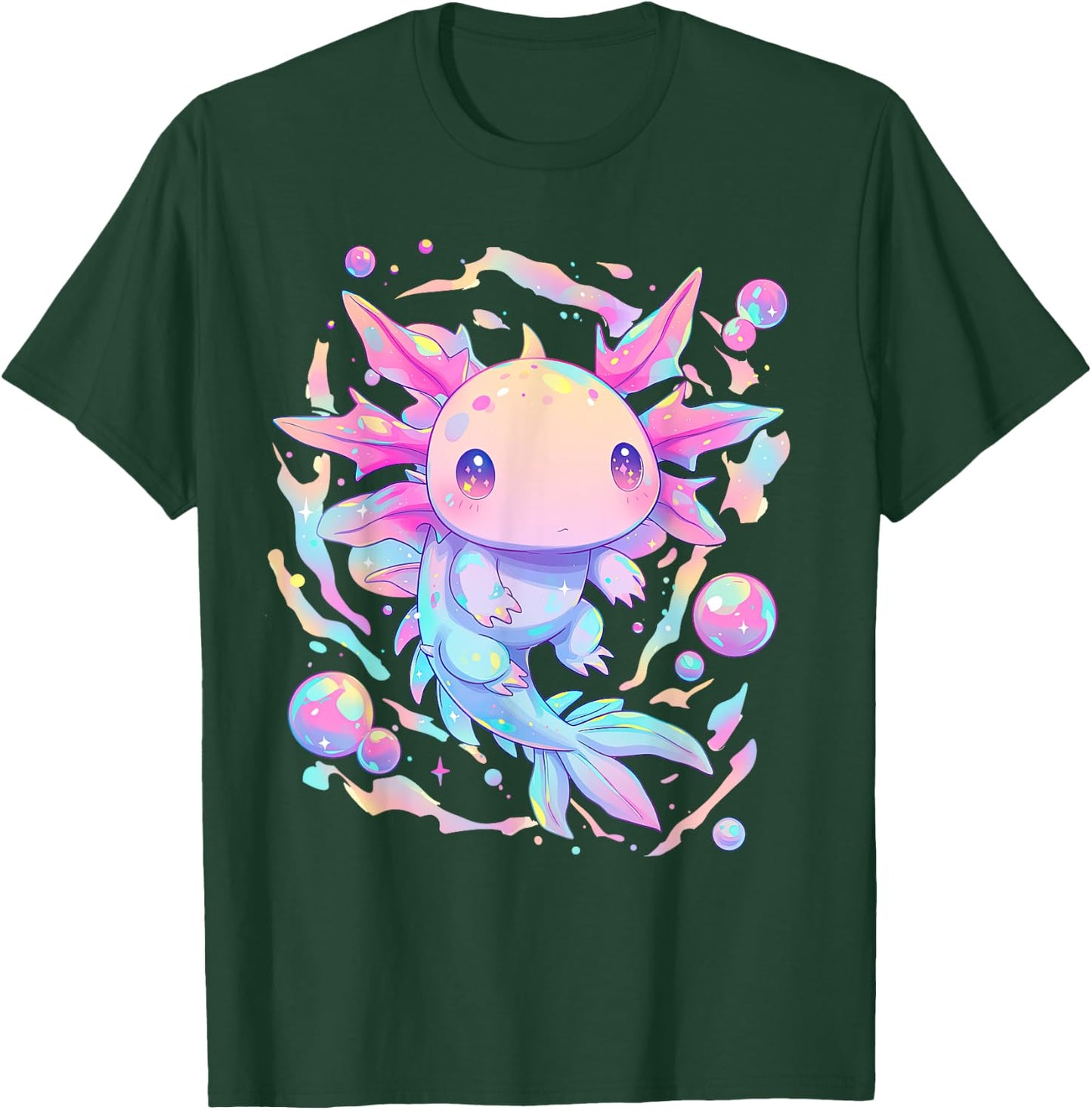 Kawaii Pastel Goth Cute Pink Sparkles Axolotl and Bubbles T-Shirt - T-Shirt | Forest