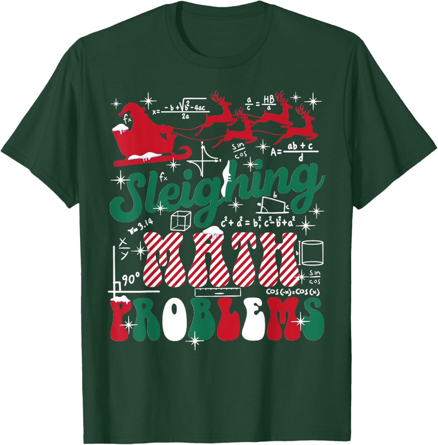 Math Teacher Sleighing Math Problems I Sleigh Math Christmas T-Shirt - T-Shirt | Forest