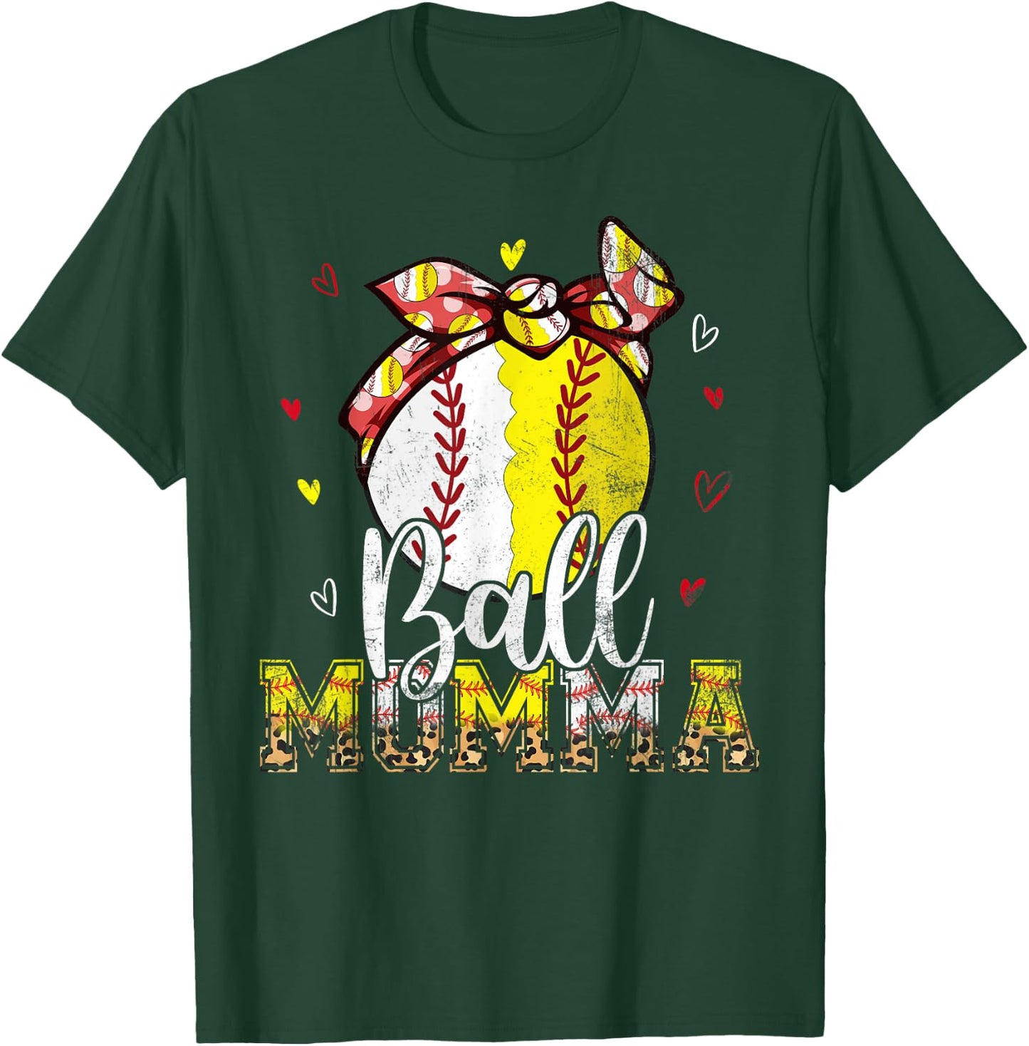 Softball Baseball Ball Momma Bandana Leopard Mothers Day T-Shirt - T-Shirt | Forest