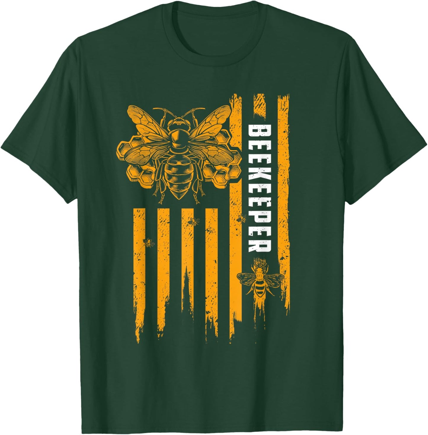 Beekeeping American Flag Honeycomb Honey Bees Beekeeper T-Shirt - T-Shirt | Forest