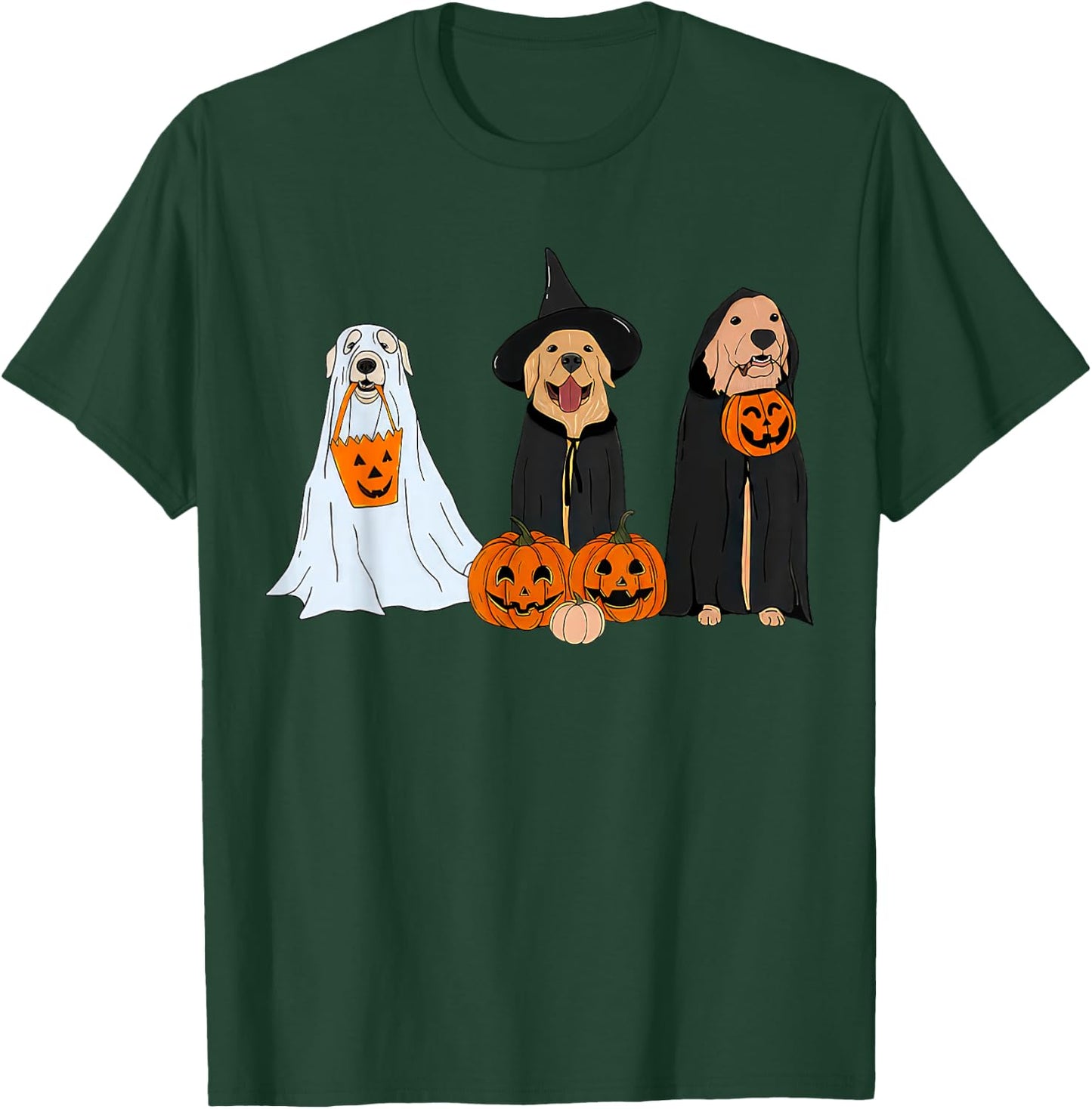 Golden Retriever Dogs Pumpkin Witchy Ghost Fall Halloween T-Shirt - T-Shirt | Forest