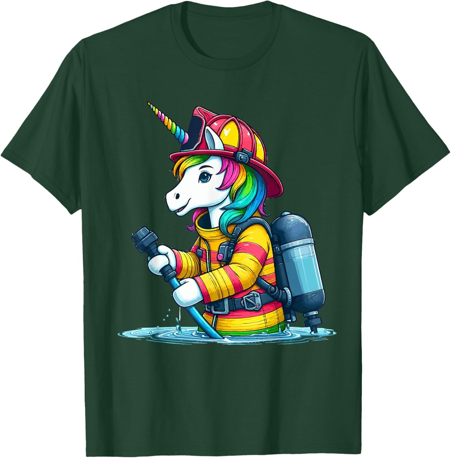 Unicorn Firefighter Fireman Birthday Party Funny Girl Love T-Shirt - T-Shirt | Forest