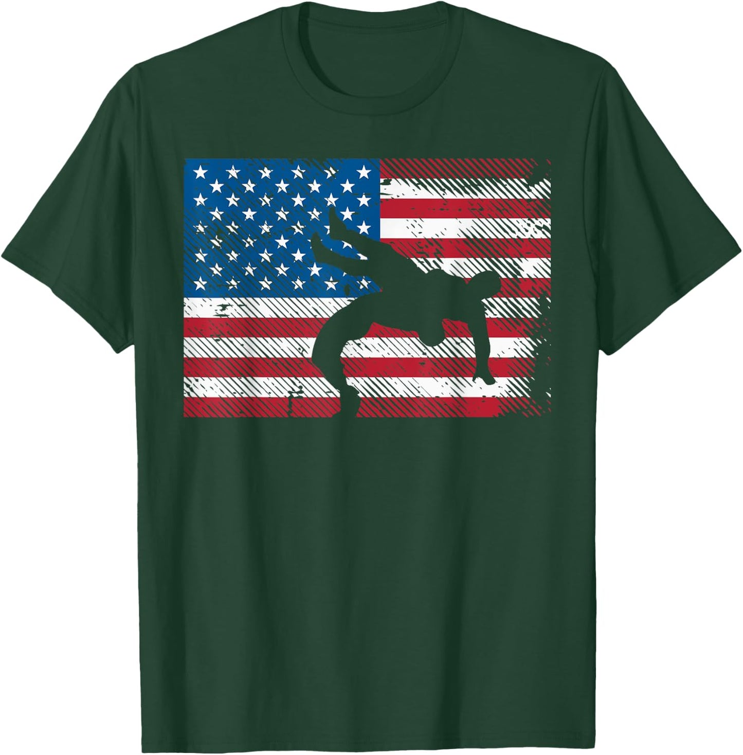 Wrestler Silhouette US Flag Vintage Wrestling Men Women Kids T-Shirt - T-Shirt | Forest
