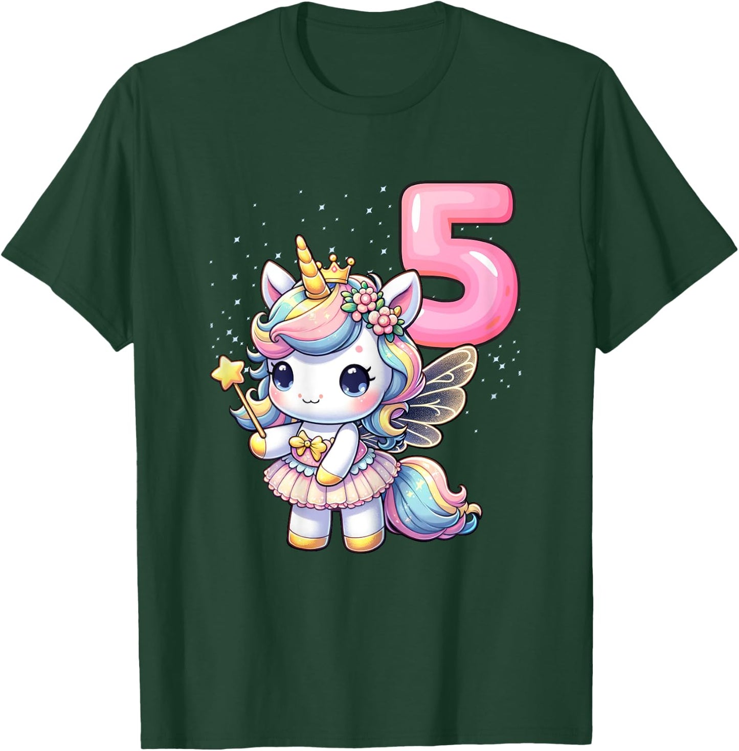 Unicorn Fairy 5th Birthday 5 Year Old Party Girls Outfit T-Shirt - T-Shirt | Forest