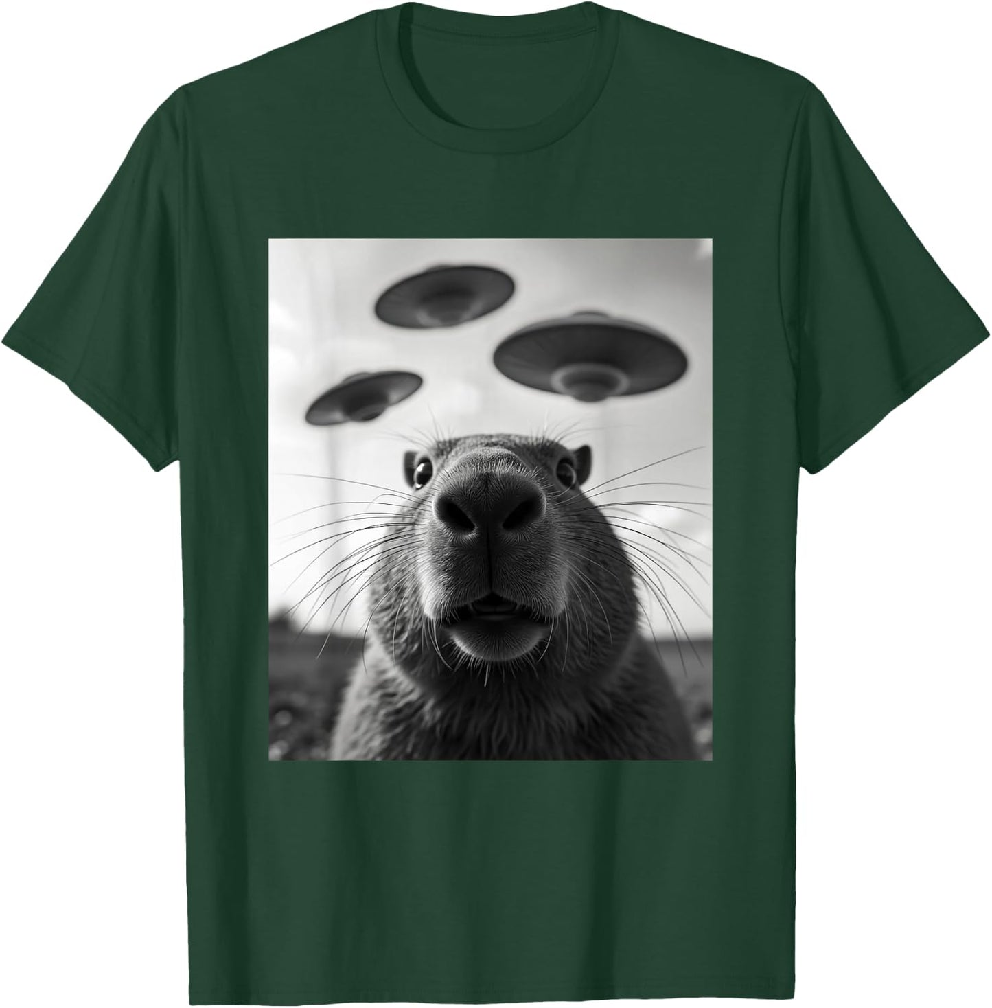 Funny Graphic Costume Weird Cute Capybara Selfie UFO T-Shirt - T-Shirt | Forest