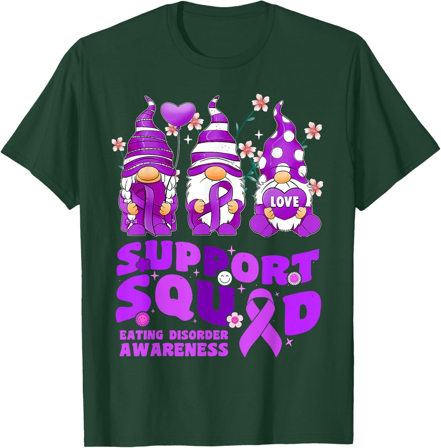 Support Squad Eating Disorder Awareness Gnome Purple Ribbon T-Shirt - T-Shirt | Forest