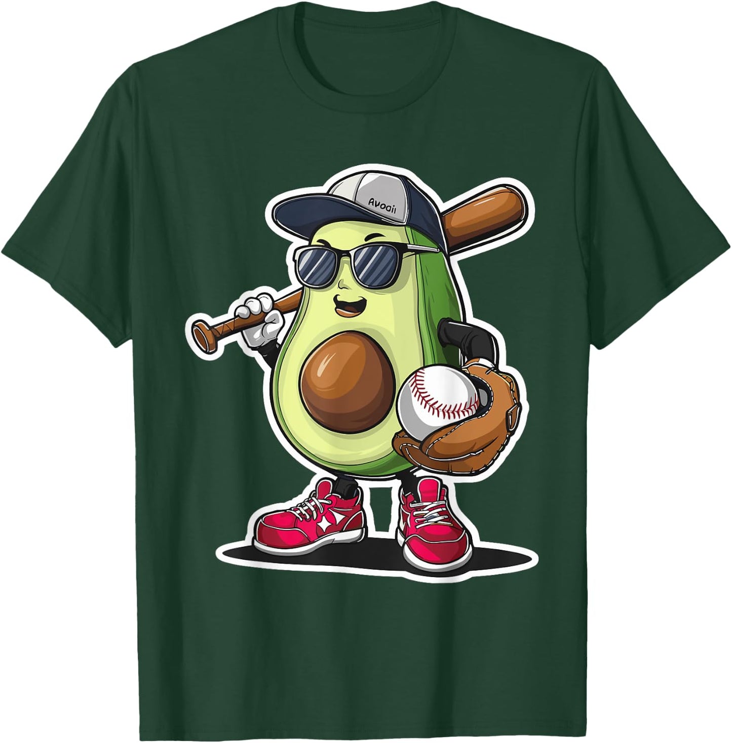 Sport Fruit Avocado Softball Cute Avocado Baseball Player T-Shirt - T-Shirt | Forest