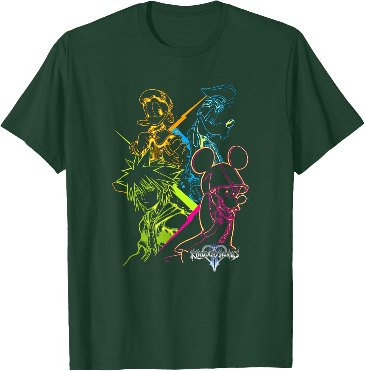 Disney Kingdom Hearts Main Characters Neon Line Art Portrait T-Shirt - T-Shirt | Forest
