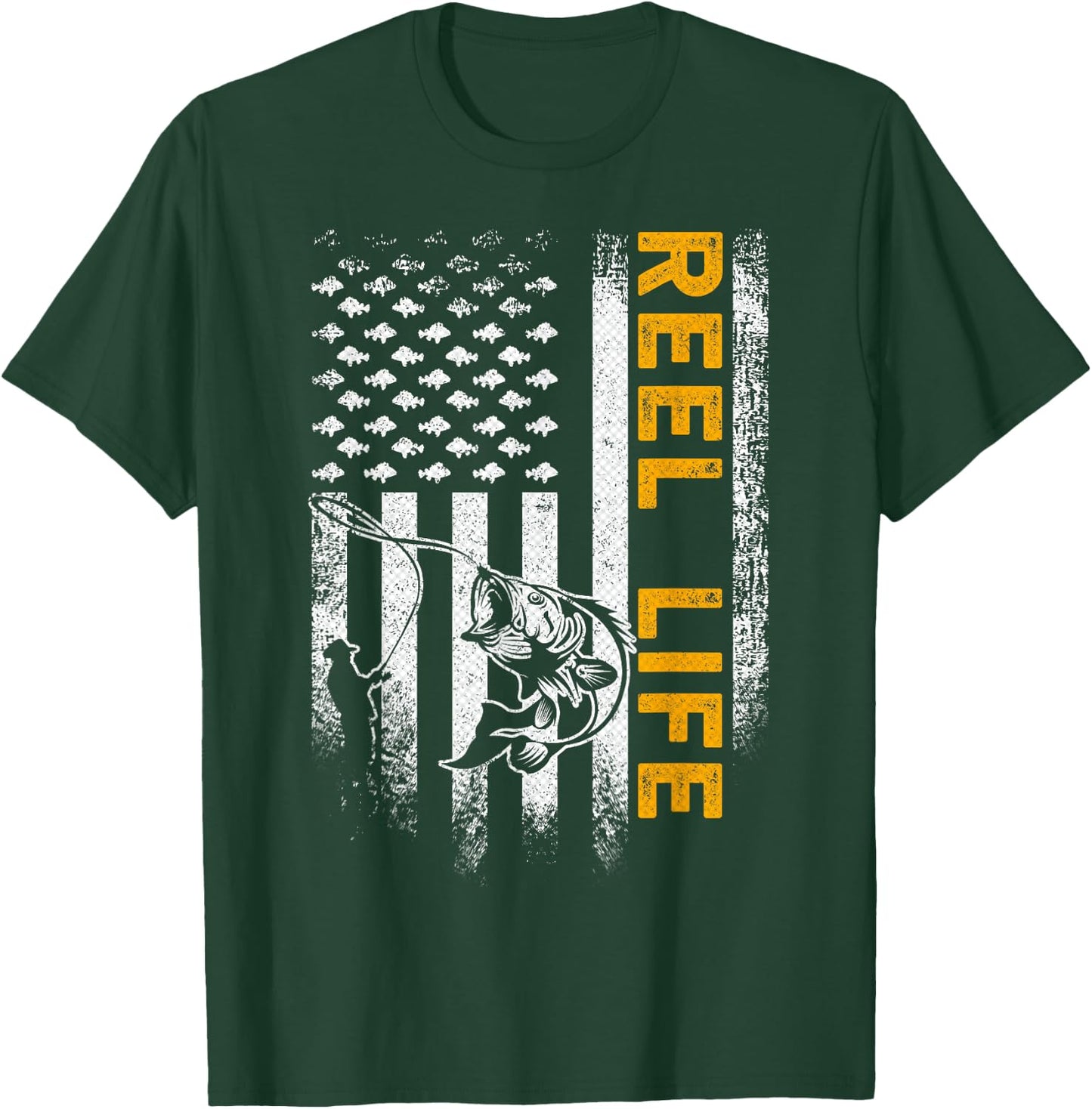 Vintage USA Flag Reel Life, Fisherman, Fishing Lover T-Shirt - T-Shirt | Forest