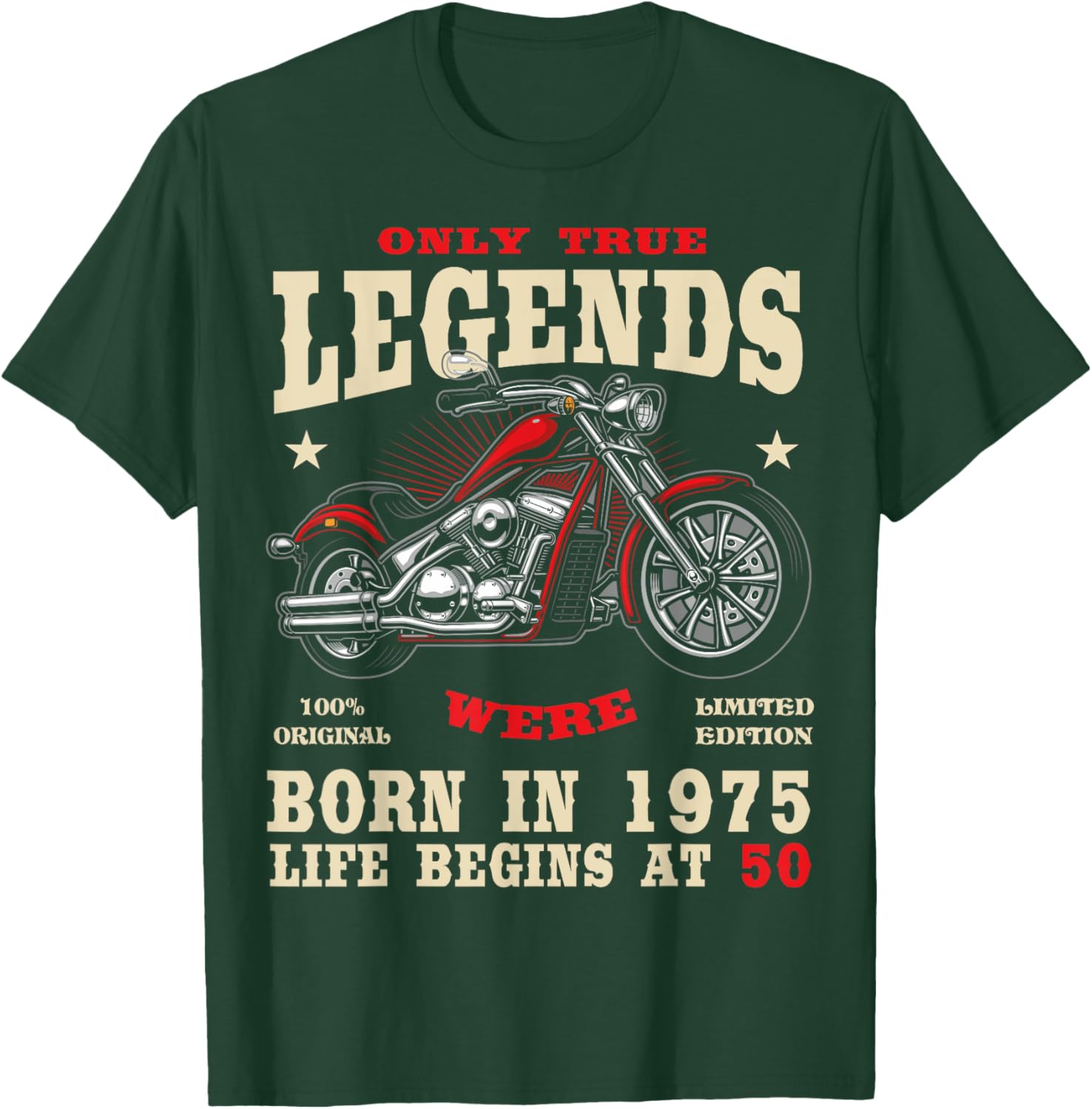 2025 | 50th Birthday Man Biker Gift Motorcycle Chopper 1975 T-Shirt - T-Shirt | Forest