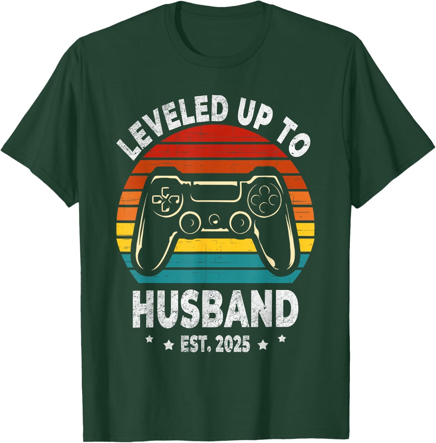 Leveled Up To Husband est 2025 Newly Married Bachelor Party T-Shirt - T-Shirt | Forest