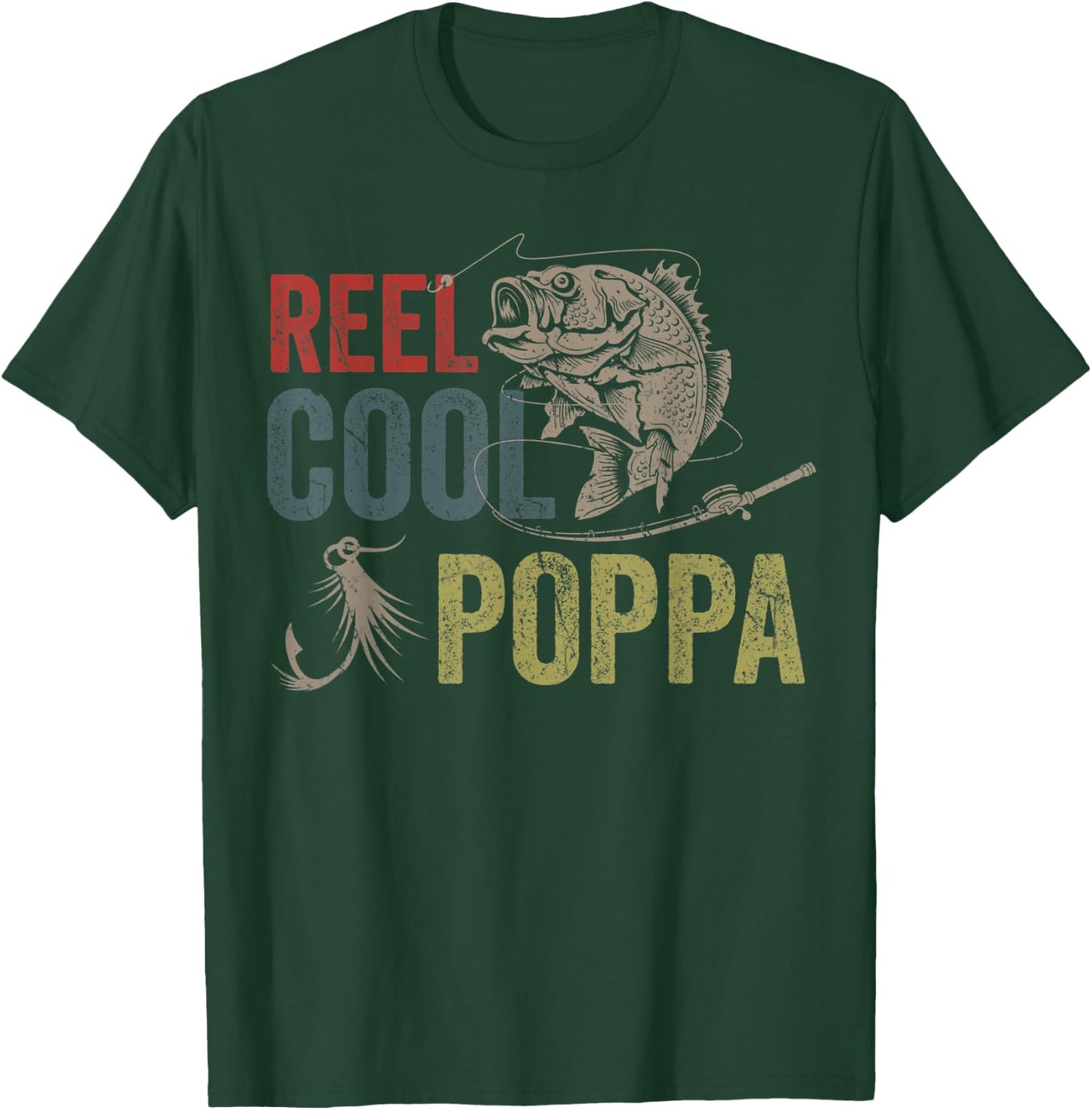 Reel Cool Poppa Fishing Father's Day Gift T-Shirt - T-Shirt | Forest
