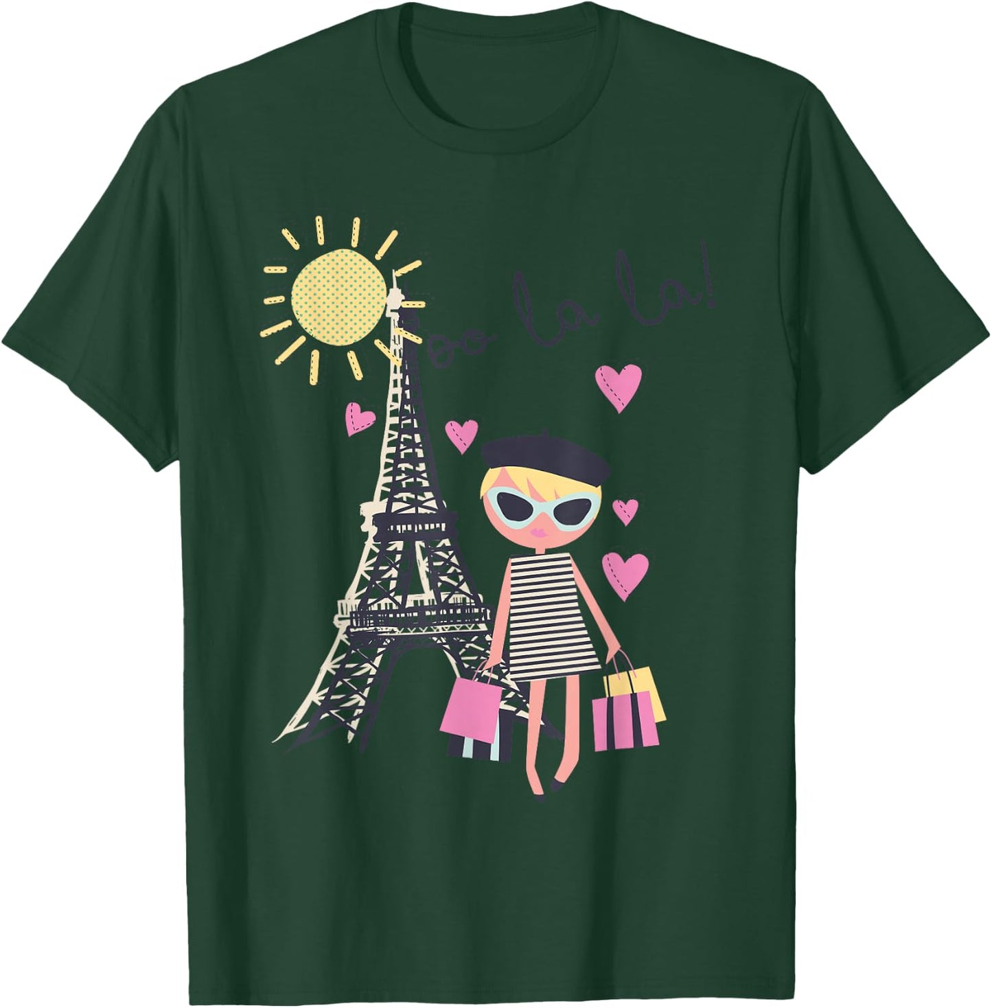 Paris France Eiffel Tower Retro Souvenir Gift Girl Women Men T-Shirt - T-Shirt | Forest