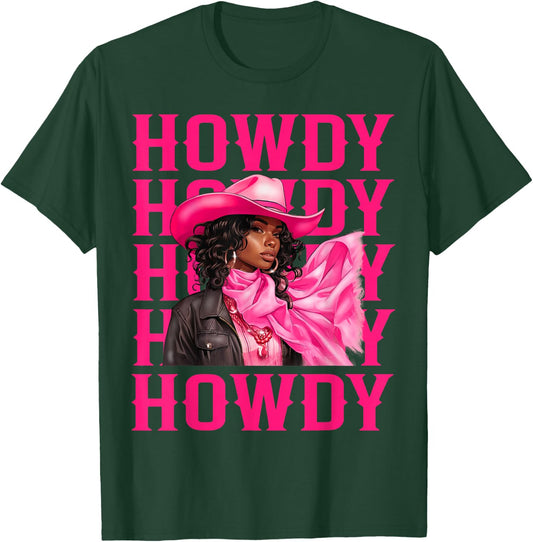 Howdy Western Cowgirl African American Black Women Girls T-Shirt - T-Shirt | Forest