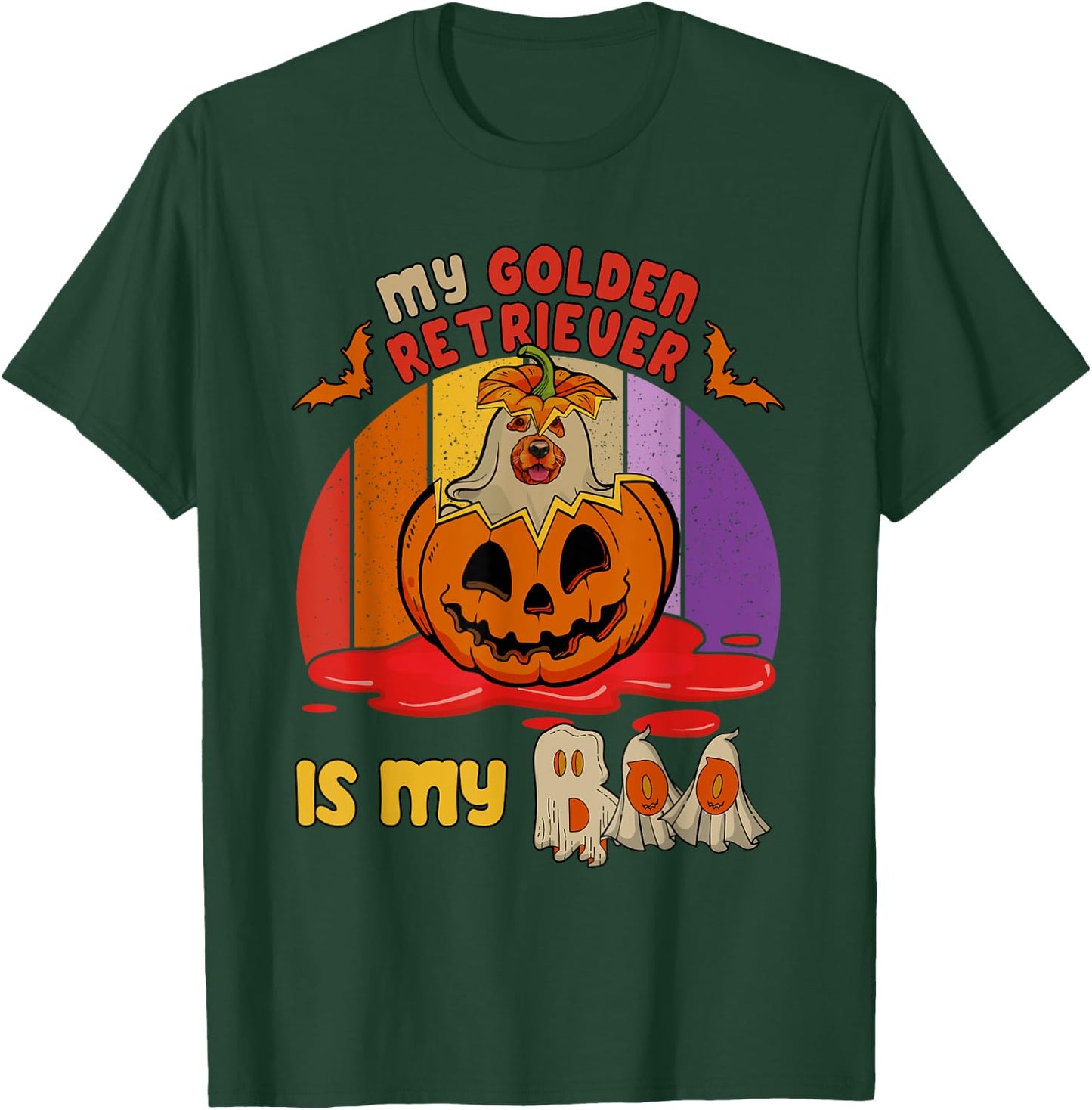 Vintage Retro My Golden Retriever Is My Boo Halloween Dog T-Shirt - T-Shirt | Forest