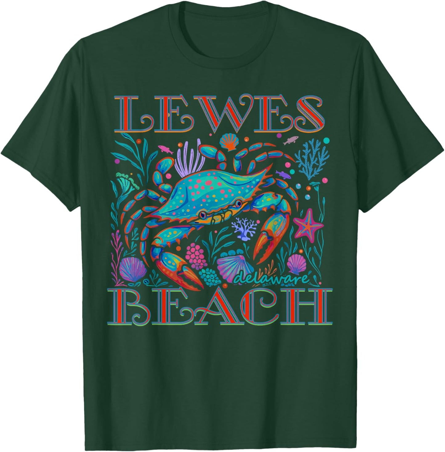 Lewes Beach Delaware Blue Crab Summer Beach Vacation Gifts T-Shirt - T-Shirt | Forest