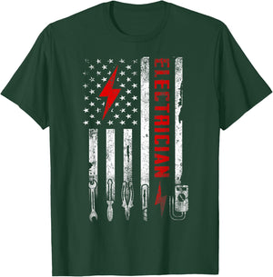 Vintage Electrician US Flag Tools Engineer Lineman T-Shirt - T-Shirt | Forest
