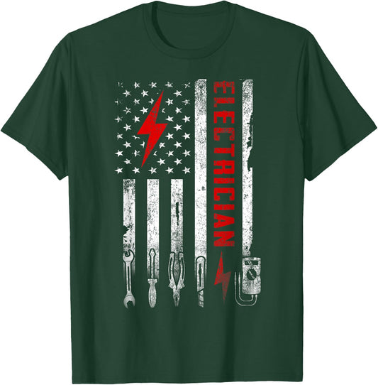 Vintage Electrician US Flag Tools Engineer Lineman T-Shirt - T-Shirt | Forest