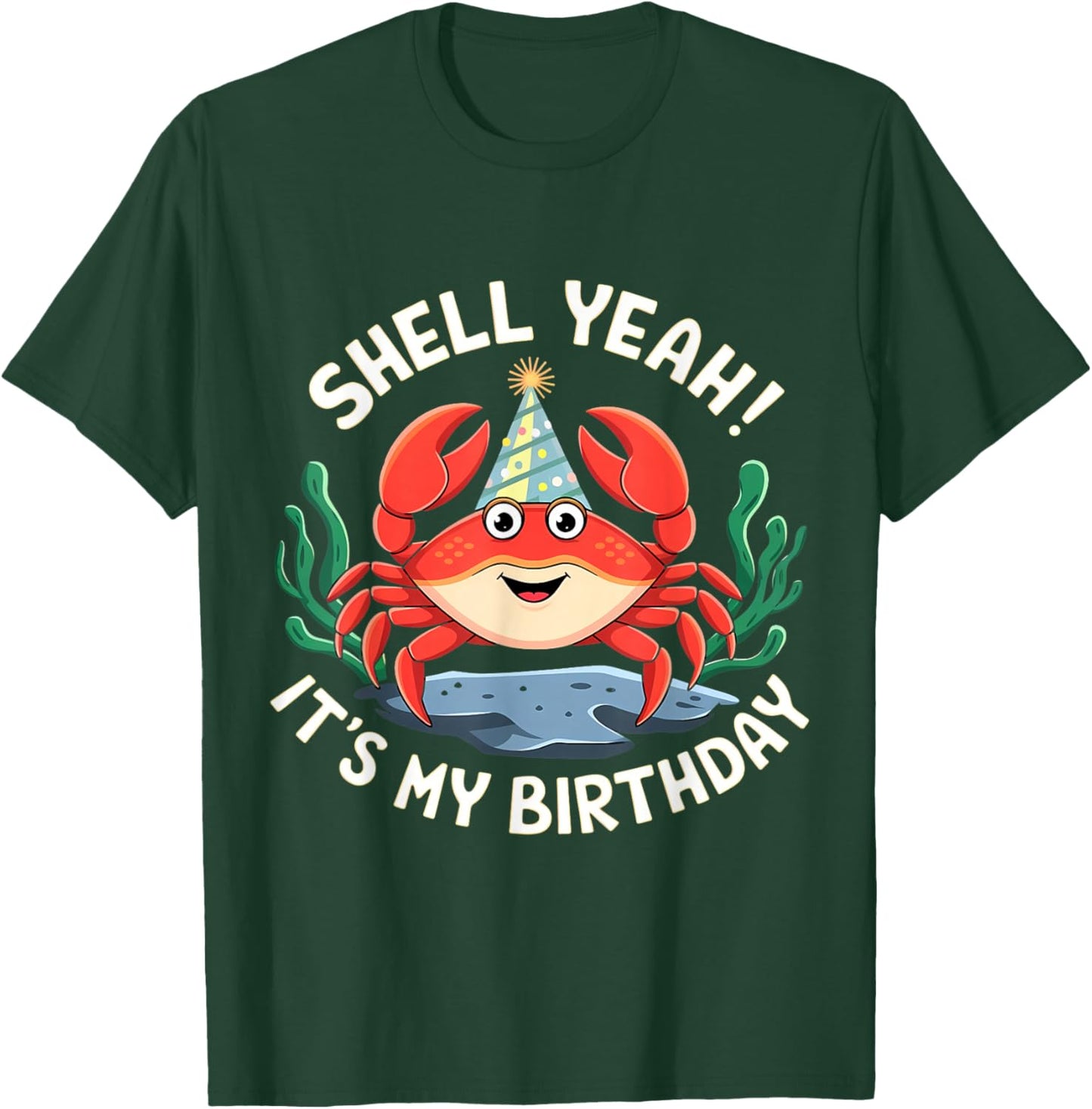 Crab Birthday Funny Shell Beach Men Women T-Shirt - T-Shirt | Forest