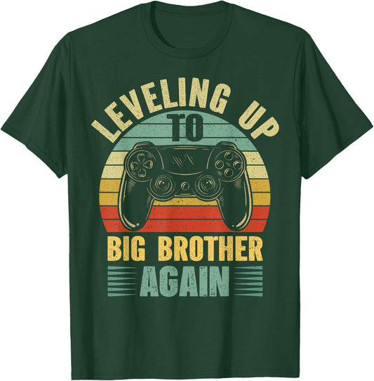 Leveling Up To Big Bro Again Vintage Gift Big Brother Again T-Shirt - T-Shirt | Forest