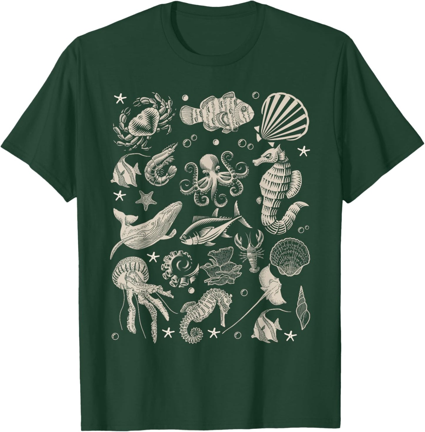 Vintage Ocean Wildlife Shark Turtle Octopus T-Shirt - T-Shirt | Forest