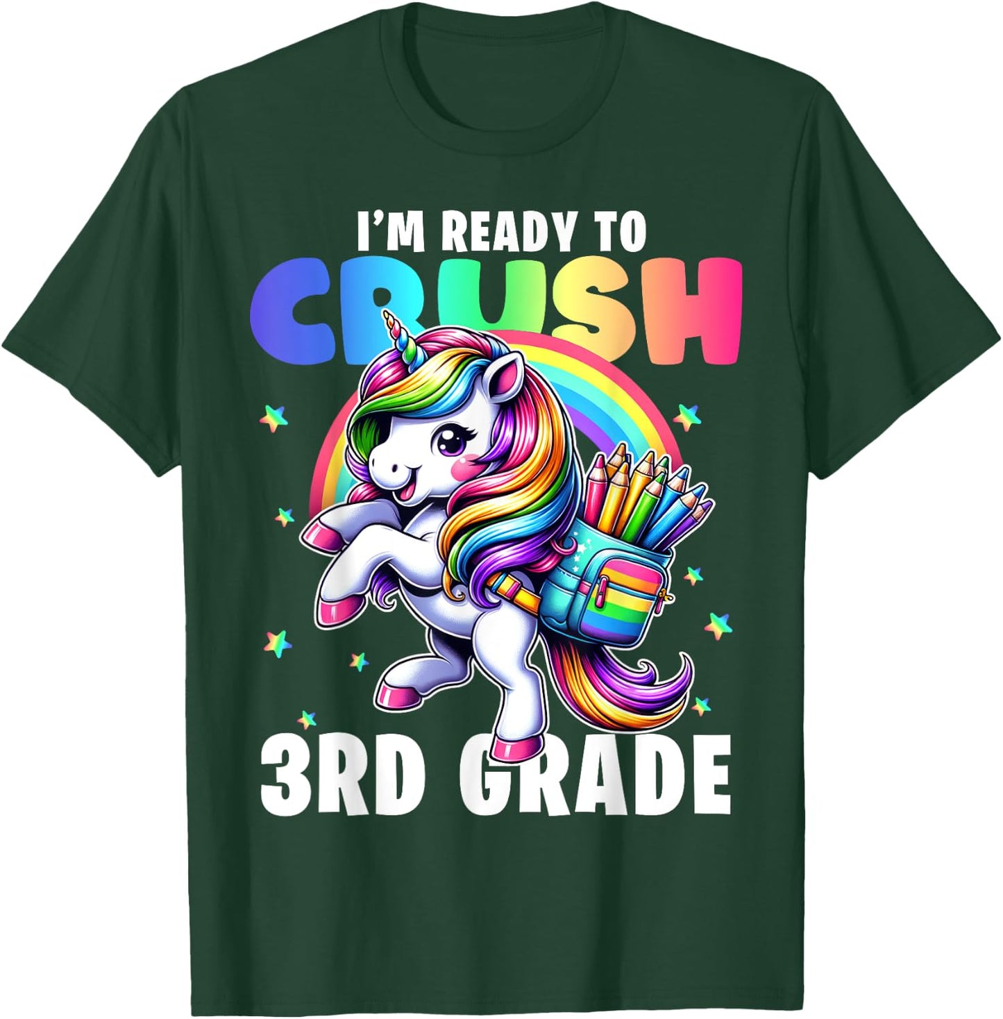 Crush 3rd Grade Girls Back to School Unicorn First Day Cute T-Shirt - T-Shirt | Forest